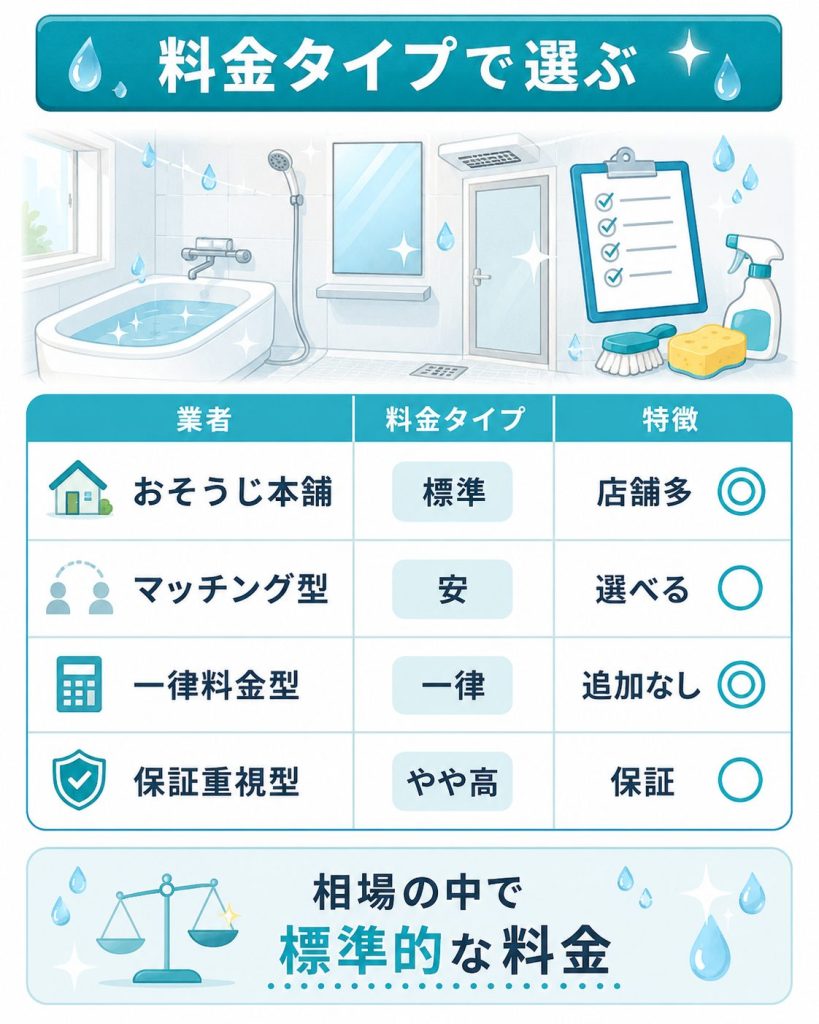 浴室クリーニング各社を料金タイプで比べた図