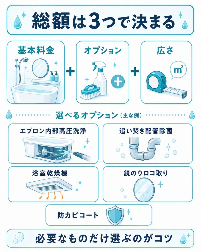 浴室クリーニング料金の構成とオプションを示した図