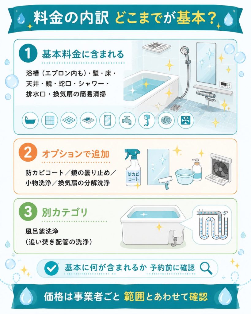お風呂クリーニングの基本料金とオプションの内訳図
