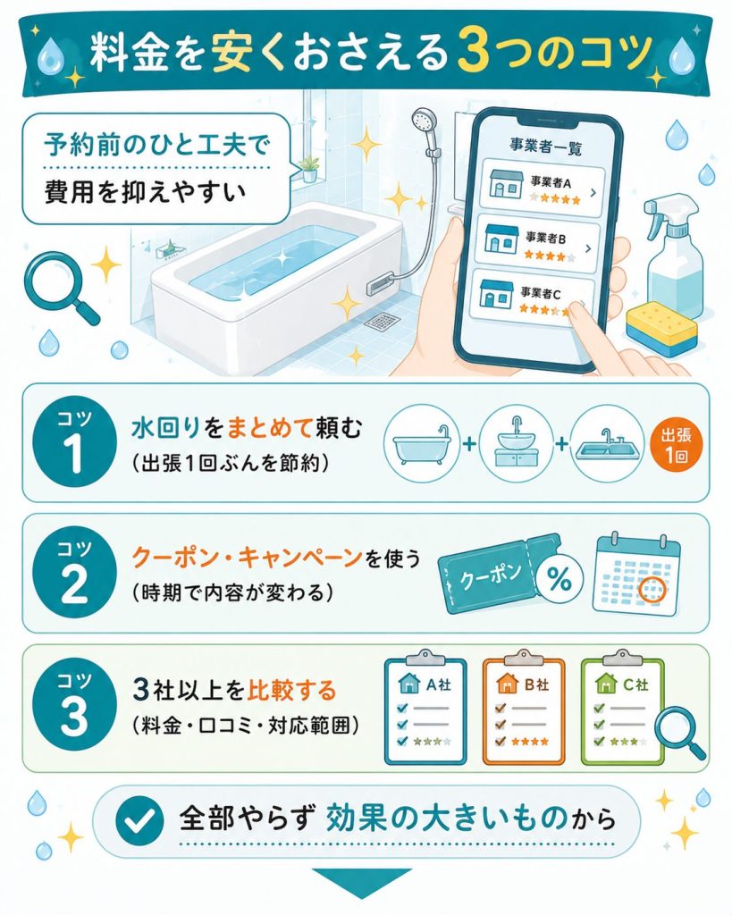 お風呂クリーニング料金を安くする3つのコツの図