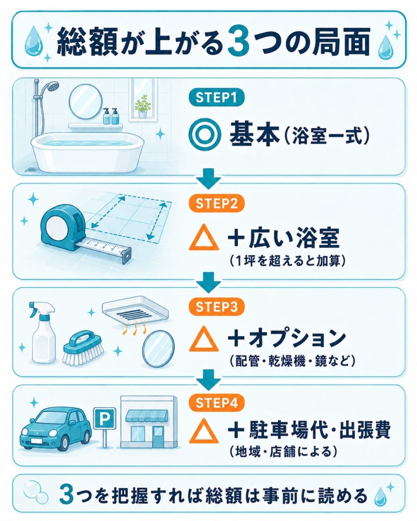 浴室クリーニングで総額が上がる局面を示した図