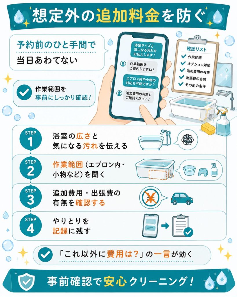予約前に追加料金を防ぐ確認手順を示したフロー図